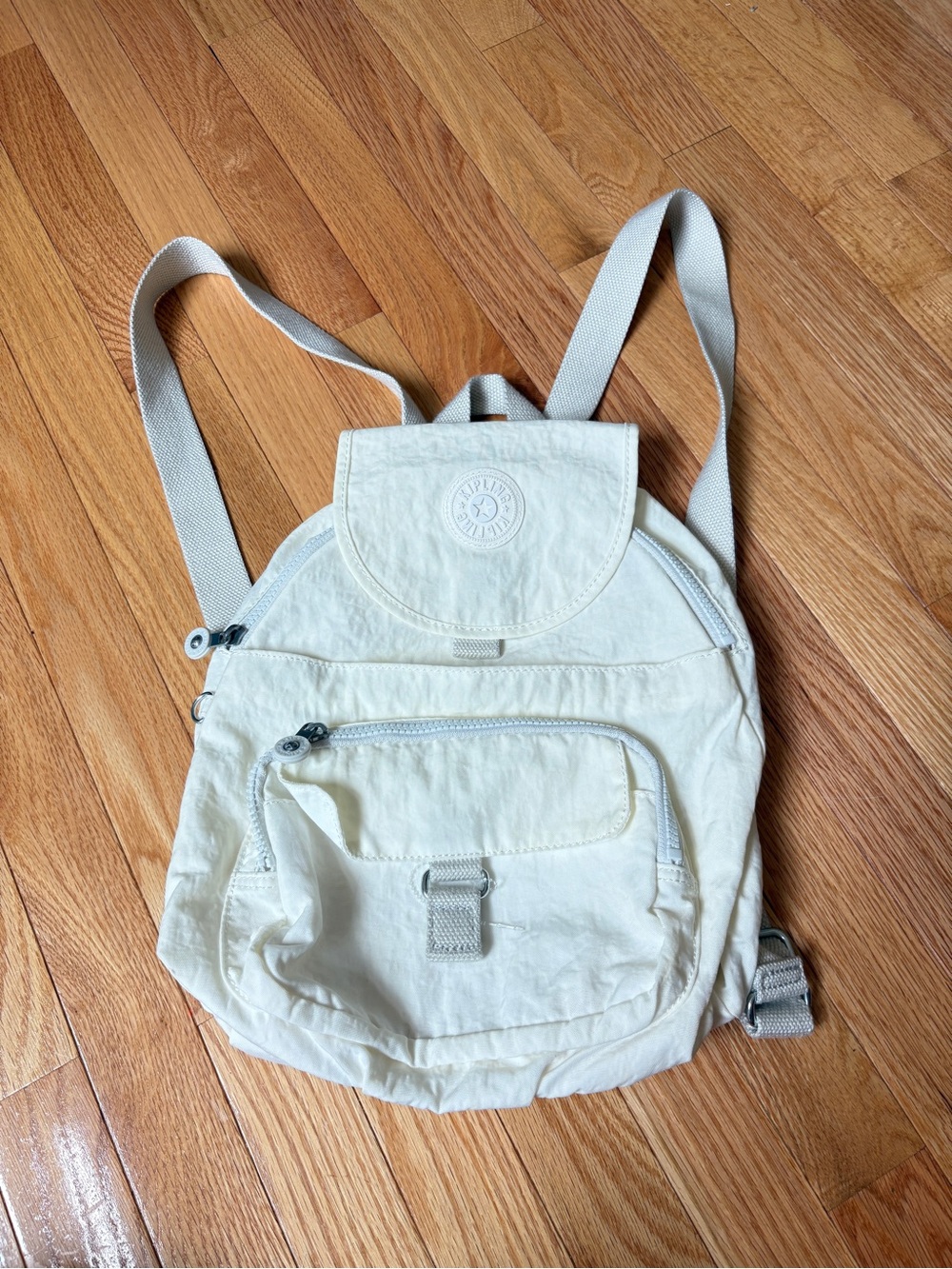 Kipling Small Cream Nylon Backpack with Front Pocket